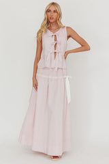 Salty Sea Side Bow Maxi Skirt Blush Stripe