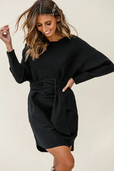Lorelei Long Sleeve Wide Belt Knit Dress Black