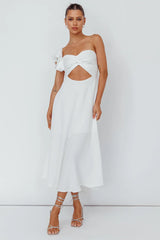 Jolina Ruffle Shoulder Midi Dress White