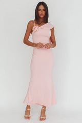 Sugar High Asymmetric Shoulder Drape Maxi Dress Pink