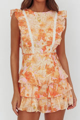 Weekend Muse Sleeveless Layered Frill Romper Flowers Yellow