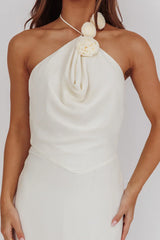 Petronilla Rosette Halterneck Maxi Dress Eggshell