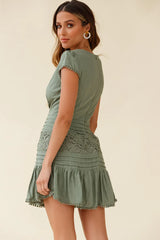 Storybook Cap Sleeve Pintuck Detail Dress Olive