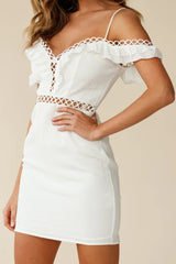 Laylani Frill-Trimmed Sweetheart Neckline Bodycon Dress White