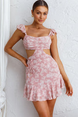 Barcelona Tied Back Mini Dress Floral Blush