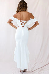 Cloud 9 Bardot Neckline Corset Back Dress White