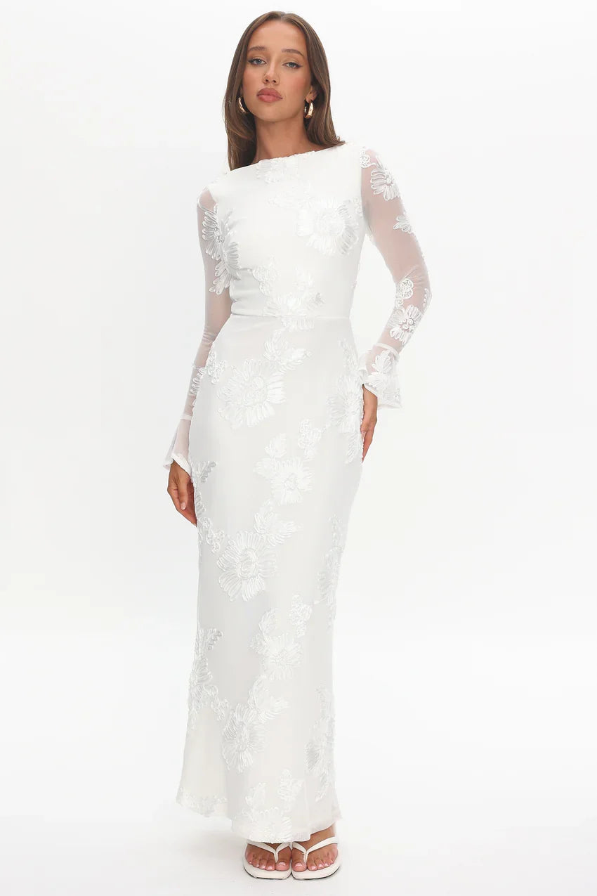 Helsi Long Sleeve Embellished Maxi Dress White