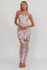 Euphoria Dream Embellished Mesh Maxi Dress Lilac