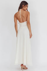 Petronilla Rosette Halterneck Maxi Dress Eggshell