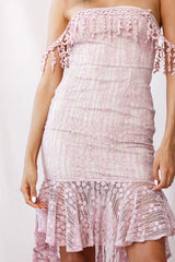 Fairytale Embroidered Mesh High Low Hem Dress Blush
