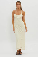 Kesha Open Back Crochet Maxi Dress Cream
