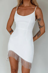 Matchmaker Diamante Fringe Mini Dress White