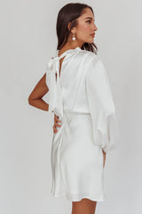 Can't Compete One Sleeve Mini Dress Off White