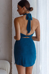 Sonoma Halterneck Faux Wrap Twist Back Stretch Mini Dress Jade