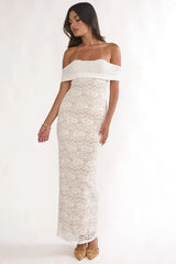 Jewelene Off-Shoulder Maxi Dress Lace White
