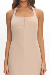 Goldfoil Halter Neck Maxi Dress Ecru