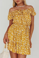 Andie Off-Shoulder Frill Dress Floral Yellow