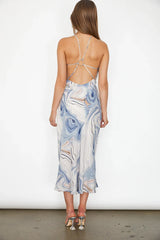 Elanora Strappy Midi Dress Marbled Blue