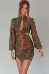 La Discotheque Long Sleeve Sequin Mini Dress Navy