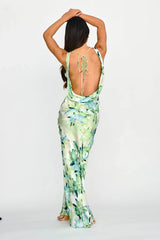 Cassiopeia Open Back Maxi Dress Lily Print Blue