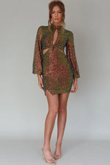 La Discotheque Long Sleeve Sequin Mini Dress Navy