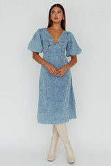 Elias Puff Sleeve Midi Dress Denim