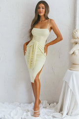 Aureta Waist Tie Side Split Midi Dress Yellow