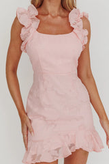 Annie Ruffle Shoulder Mini Dress Pink
