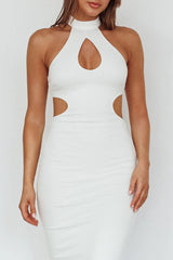 Estella Keyhole Ribbed Midi Dress White