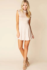 Kylie Ruffled Sleeve Suede Dress Blush