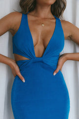 Moon River Plunging Neckline Midi Dress Royal Blue