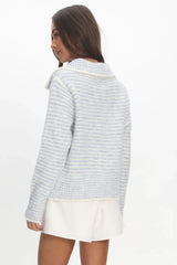 Gavrielle Collared Knit Cardigan Stripe Baby Blue