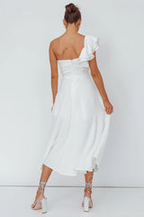 Jolina Ruffle Shoulder Midi Dress White