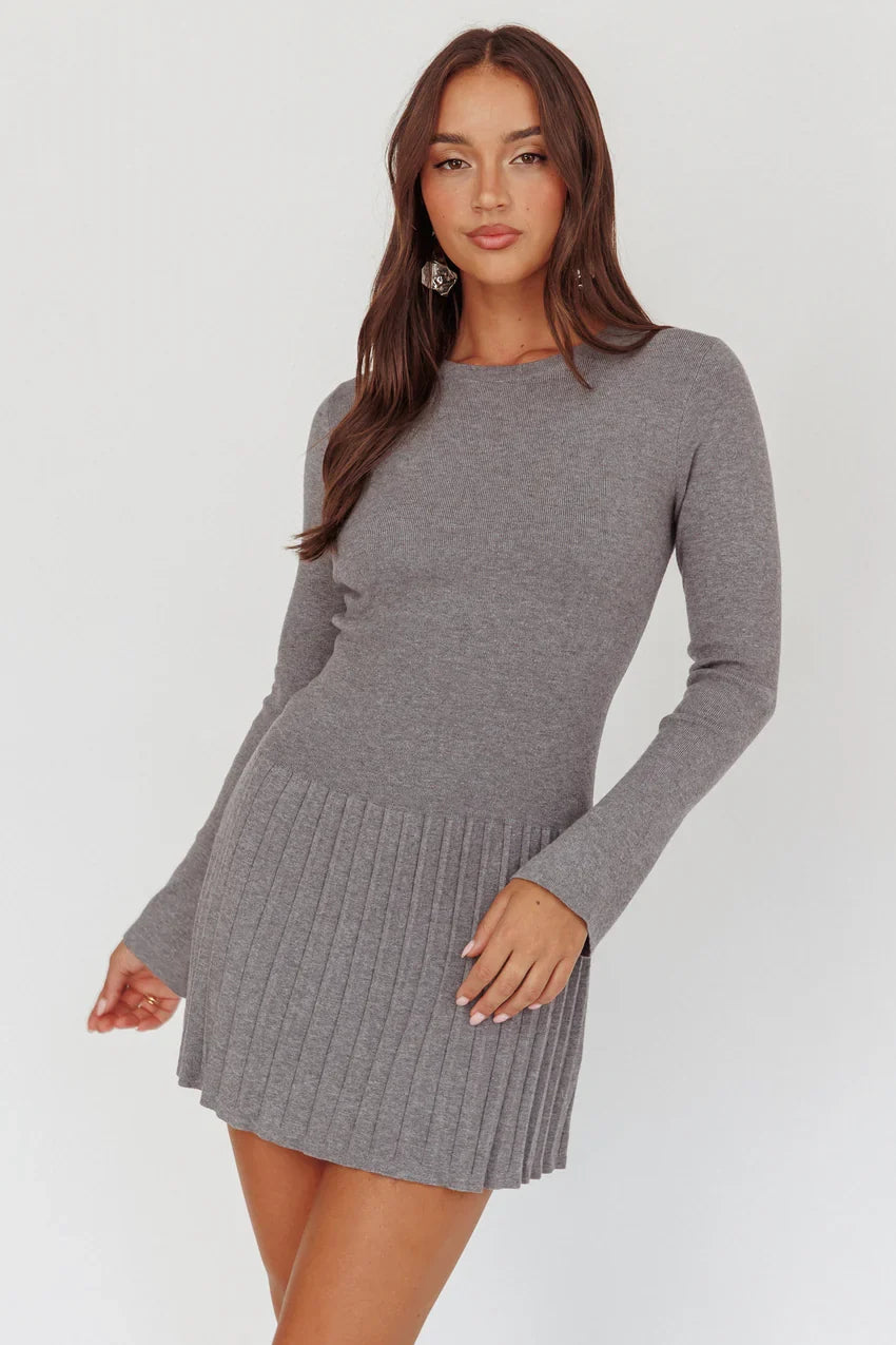 School's Out Ribbed Knit Mini Dress Charcoal