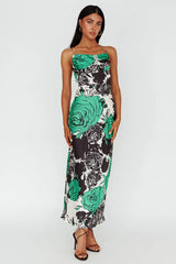 Highland Pleated Bust Midi Dress Floral Green